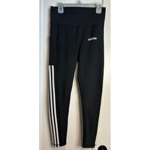 Adidas Womens Climalite High Rise 3 Stripe Leggings Black White‎ Small Pockets